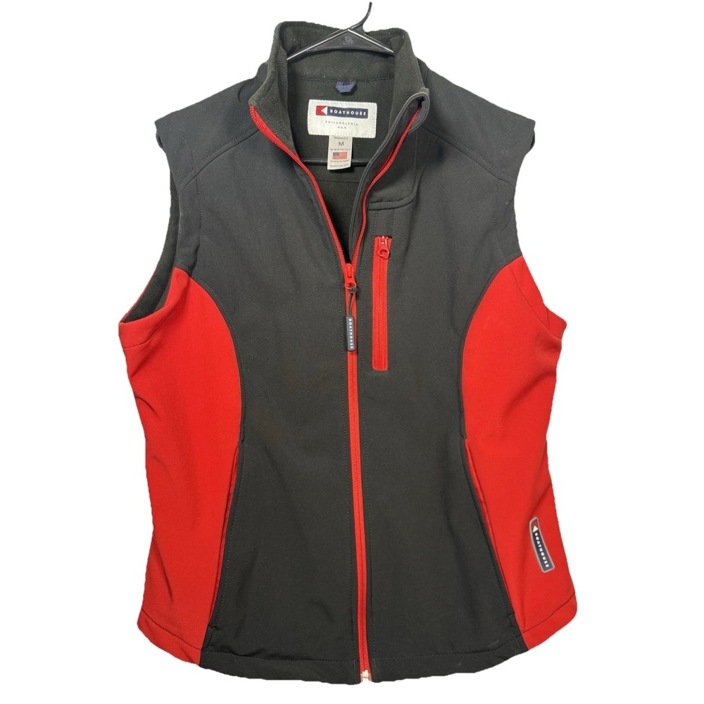 Vest Boathouse Women's Black & Red Softshell Full Zip M Made in USA Retail $118